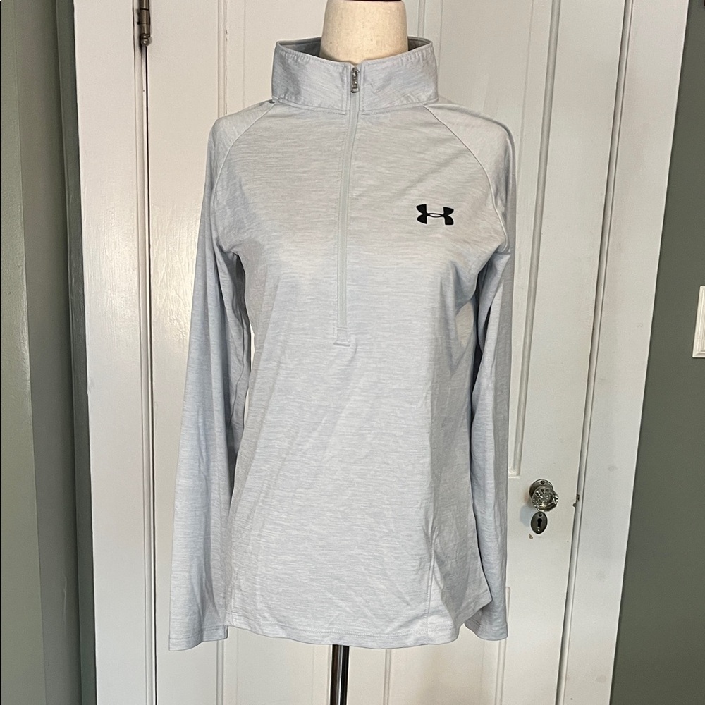 Under Armour Light Gray 1/4 Zip Pullover with Black Logo